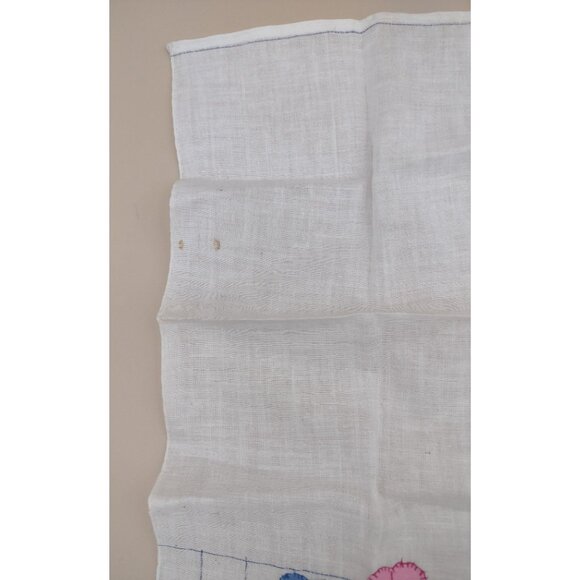 Vintage Hand Stitched Floral Linen Napkins Set Of 4 Flowers Handkerchiefs - Picture 5 of 10